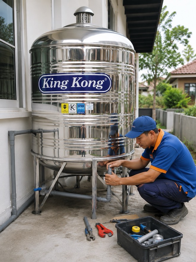 Pemasangan tangki air stainless steel oleh team Abang Tank di rumah pelanggan Selangor